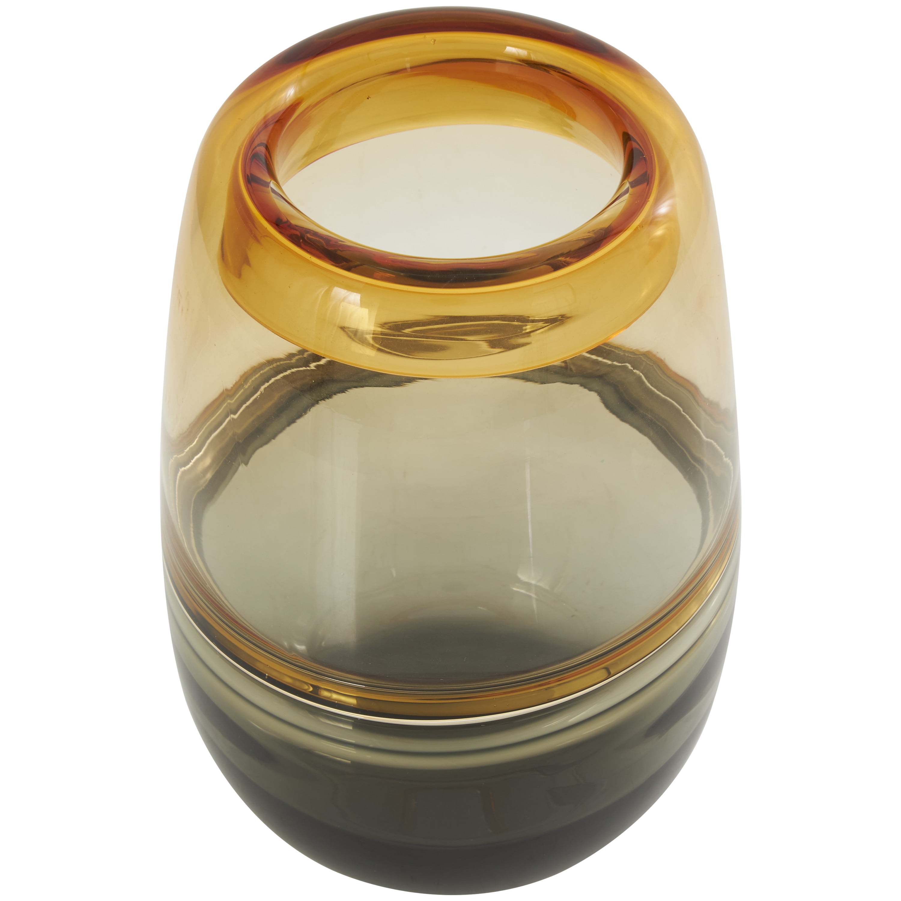 DecMode 9" Handmade Ombre Orange Glass Vase with Gray Base