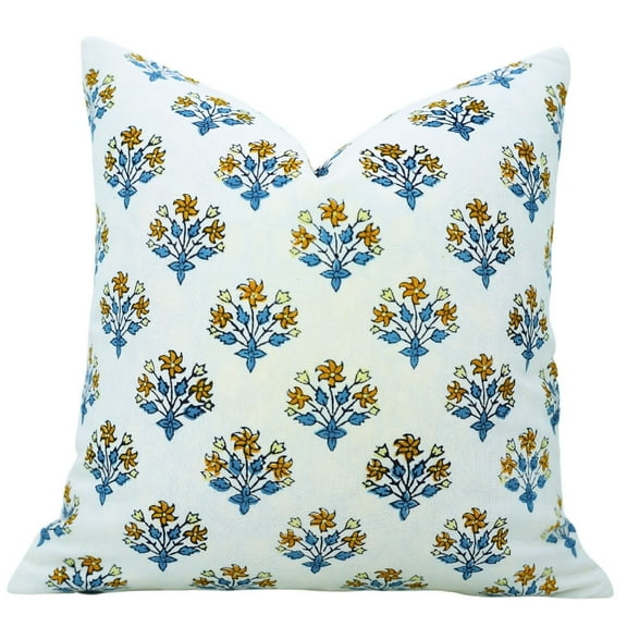 Fabdivine Handmade Eco-Friendly Floral Thick Linen Indoor Square Decorative Throw Pillow Cushion, 12"X20", Yellow
