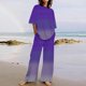 thumbnail image 5 of Conjunto Corto para las Mujeres Casual Suelto Encaje Casa Pantalones Impresos Y Blusa de Cuello Redondo de Dos Piezas, 5 of 5