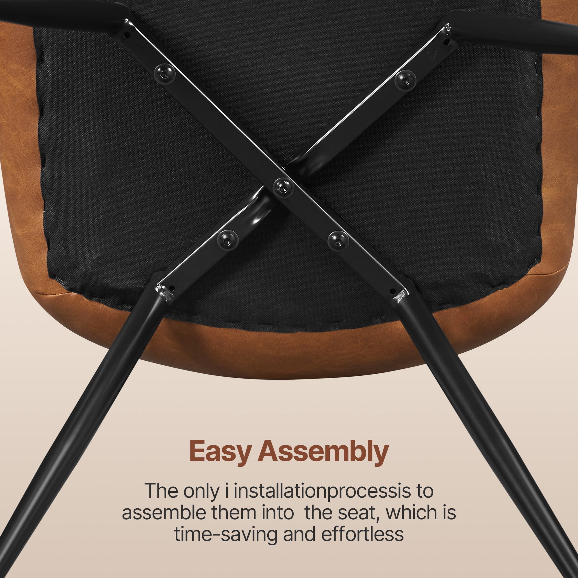Alden Design 2PCS Faux Leather Dining Chairs with Metal Legs for Dining Room, Brown
