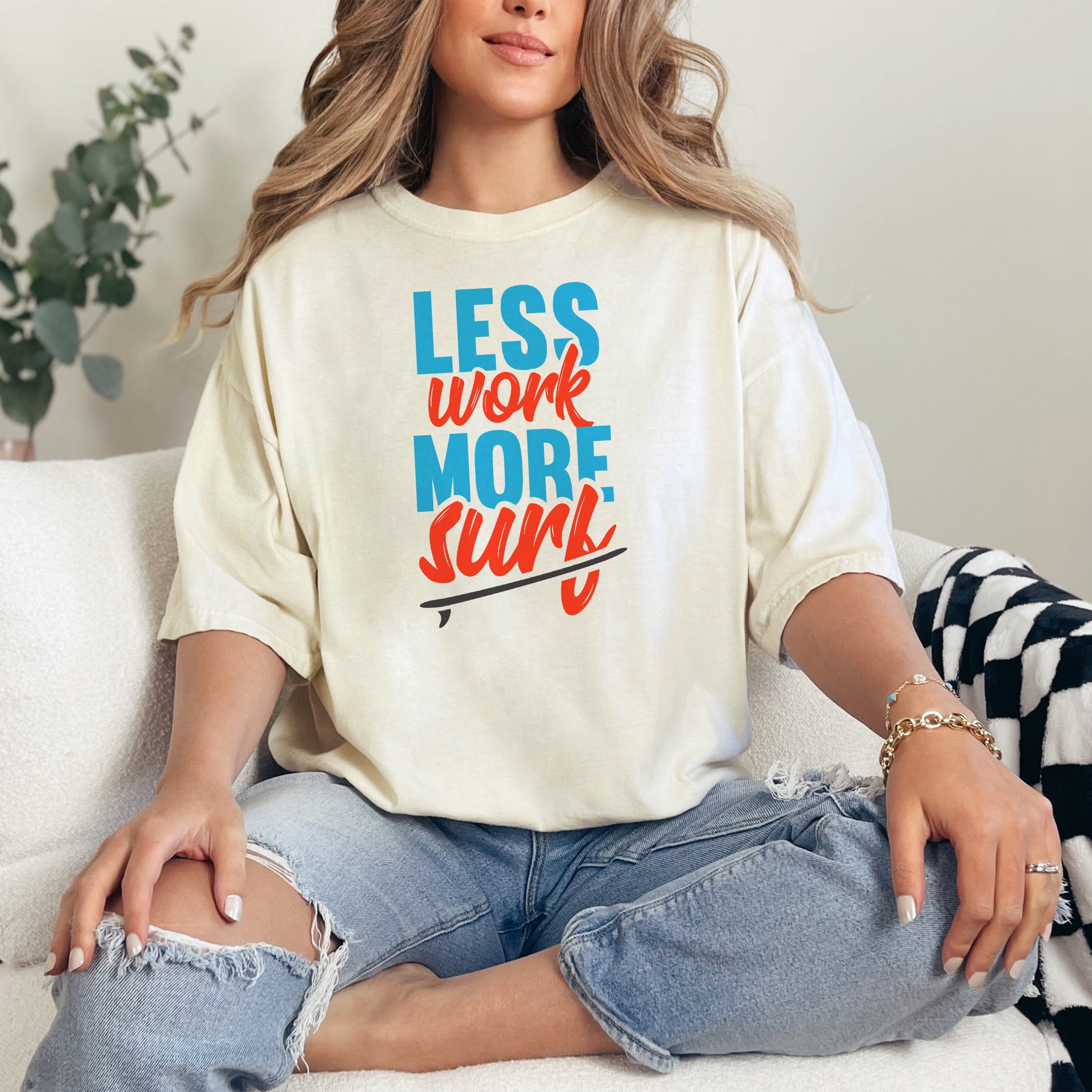 Relaxing Lifestyle Less Of Work More Surf, Ivory Comfort Colors T-Shirt, XL