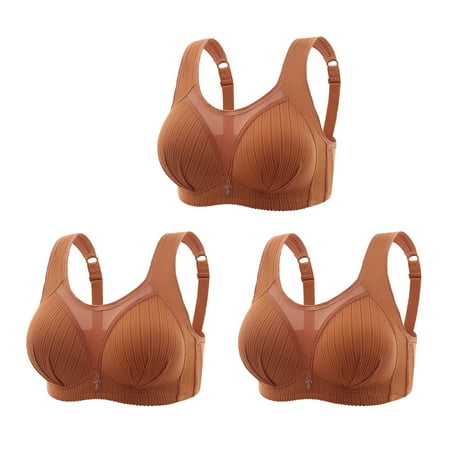 TrendVibe365 Womens Bras Comfortable 3 Pack Mesh Wireless Push up Bralette Padded Adjustable Strap Bustier Full Coverage Crop Cami Top Comfort Lingerie Brown 2XL