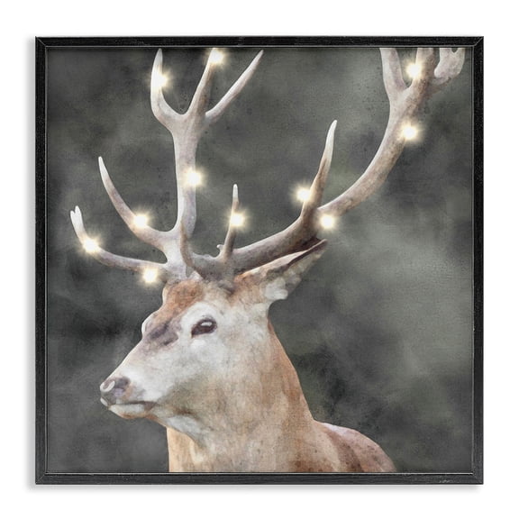 Stupell Industries Traditional Holiday Lights on Antlers Black Framed Giclee Art, 17 x 17, by LSR Design Studio