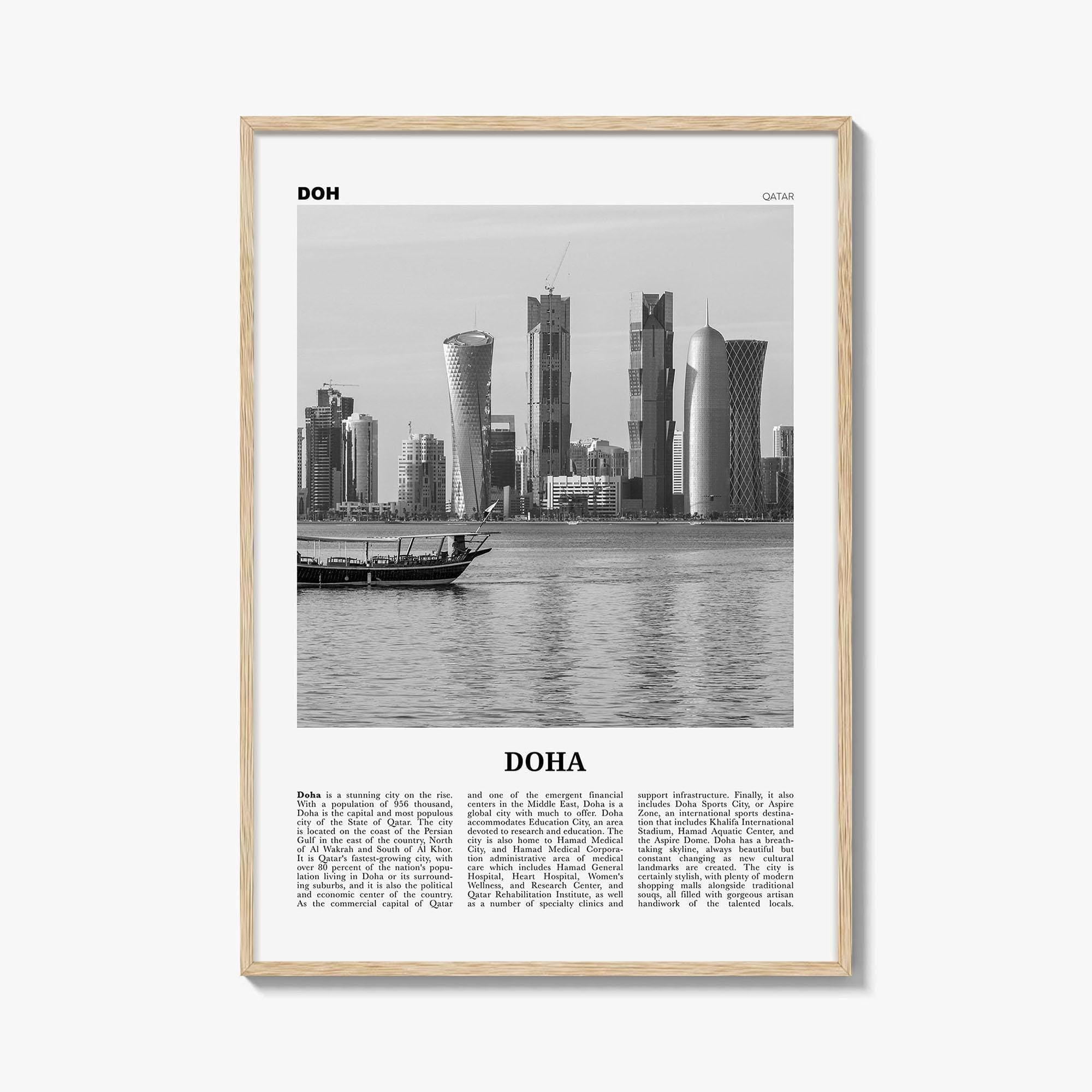 Doha Black And White Qatar Travel Middle East Skyline Travel Wall Art Poster , Poster Print Only