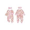 thumbnail image 2 of Qmyliery Newborn Girl Christmas Romper Bow Print Long Sleeve Zip Up Round Neck Footed Jumpsuit with Headband, 2 of 9