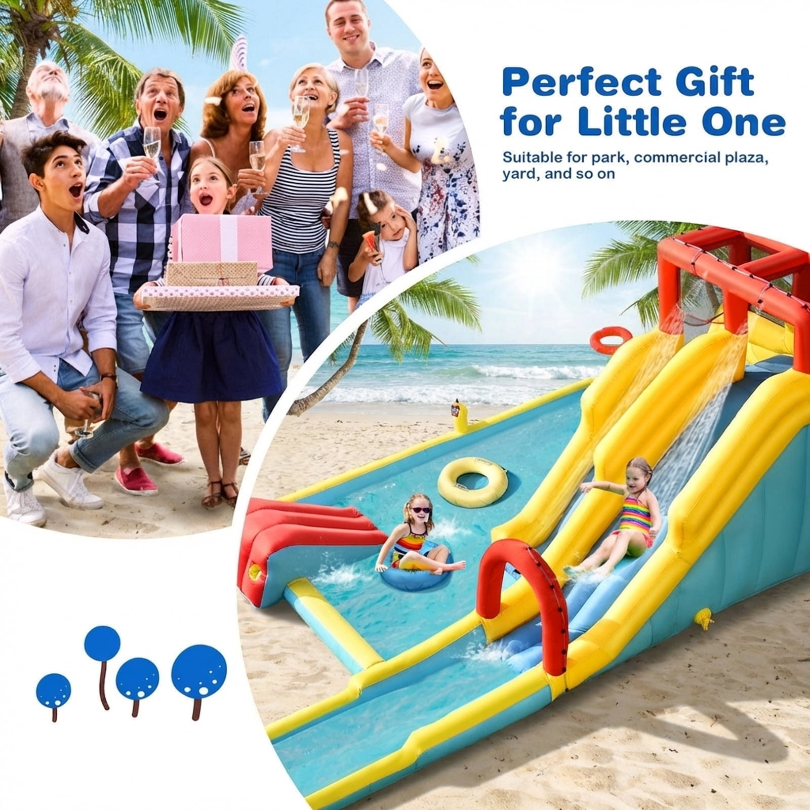 Redsmile Inflatable Dual Slide Water Park Climbing Bouncer with Splash Pool Basketball Hoop for Kids Aged 3-10 Outdoor Backyard Play - Multicolor