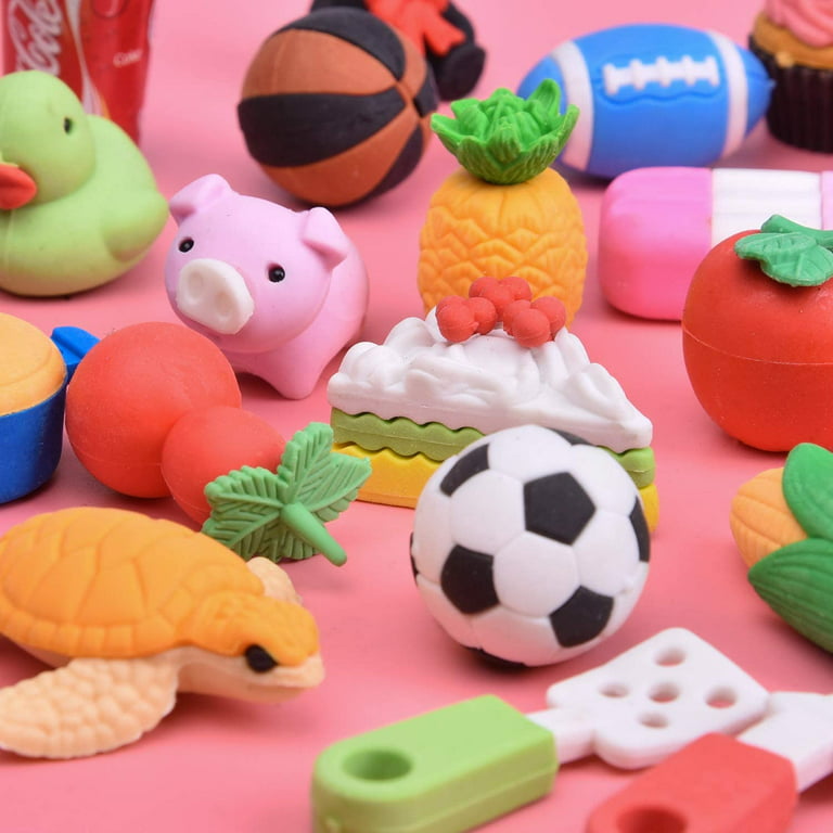 FUN LITTLE TOYS 72 PCS Erasers for Kids Mini Fun Food Animal Pencil Erasers  Valentines Day Gifts for Kids Desk Pet Accessories for Kids Classroom