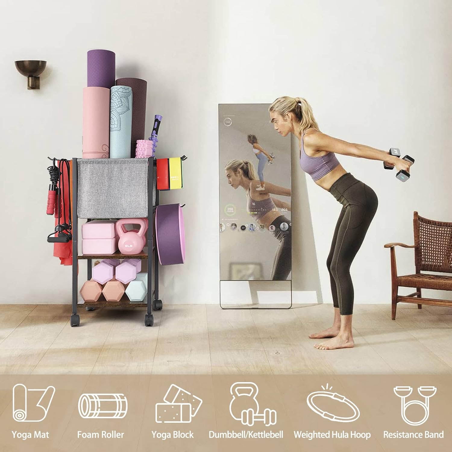Yoga Mat Storage Rack Home Gym Equipment Organizer for Dumbbell, Kettlebell and More Accessories