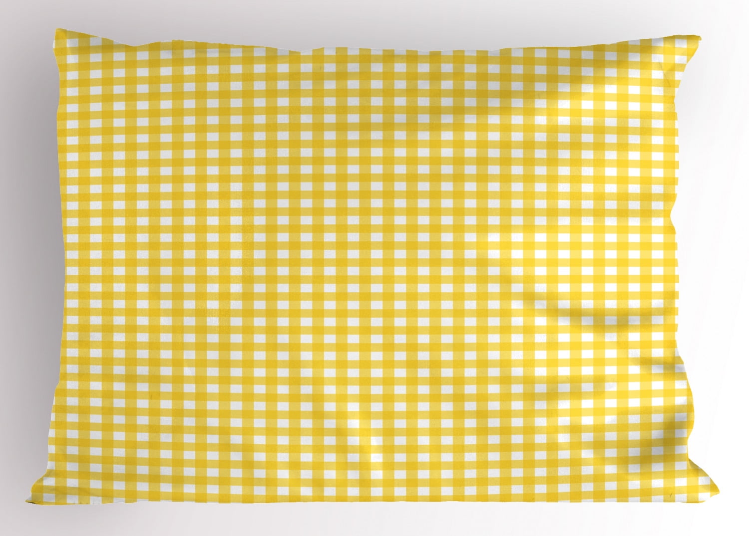 Checkered Pillow Sham Classic English Pattern in Yellow Picnic in