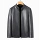 thumbnail image 3 of Chaqueta de cuero genuino para hombre, con cuello alto, de lujo, para otoño e invierno, además de abrigo sencillo y cálido de terciopelo, 3 of 5
