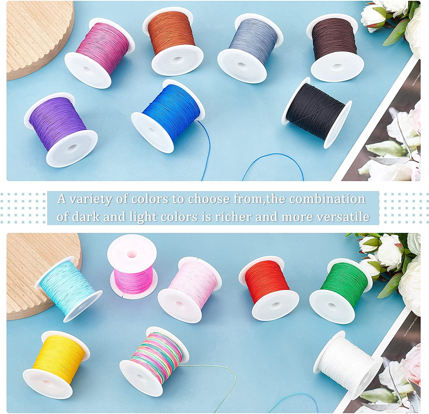 PH 738 Yard Nylon Cord 0.4mm Bracelet String Beading Thread Chinese Knotting Cord Nylon String Macrame Thread for Necklace Bracelet Beading Tassel Kumihimo Macrame Sewing 15 Colors Colorful