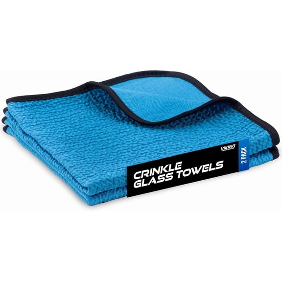 Glass Microfiber Cleaning Cloth for Car and Home 2 Pack, Glass Towels for Mirror, and Picture Frames, and Car Detailing Kit, 16 inch x 16 inch, Blue
