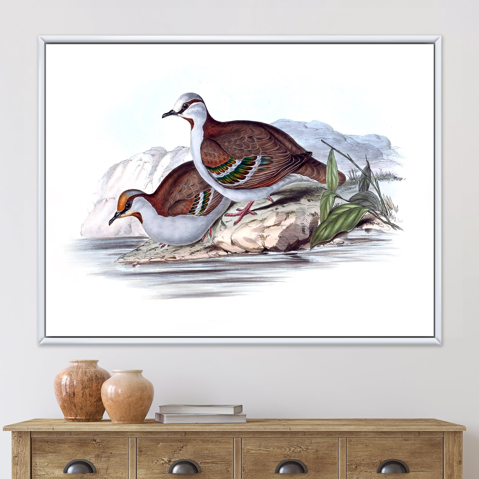 Designart 'Ancient Australian Birds IX' Traditional Framed Canvas Wall Art Print
