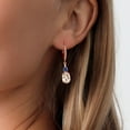 thumbnail image 3 of Gem Stone King 18K Rose Gold Plated Silver Morganite Peach and Blue Created Sapphire Dangle Earrings for Women with Lab Grown Diamond (3.73 Cttw, Oval 9X7MM), 3 of 3