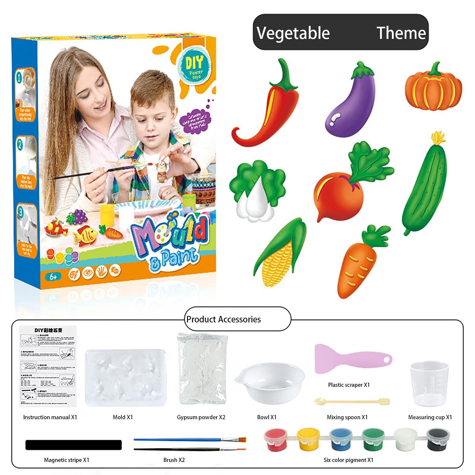 DIY Vegetable Painting Kit - Handmade Plaster Craft Set with Painting Tools, Non-Toxic Paint for Kids, Parent-Child Interactive Activity, Creative Art Project for Boys Girls Ages 3+
