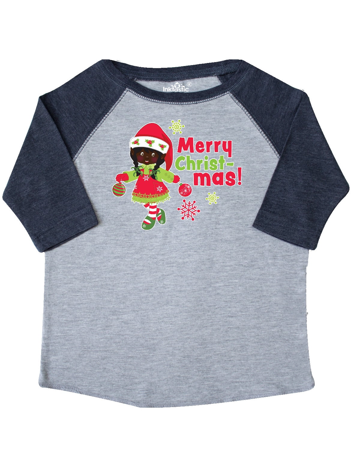 inktastic Merry Christmas Elf with Black Hair and Snowflakes Toddler T-Shirt