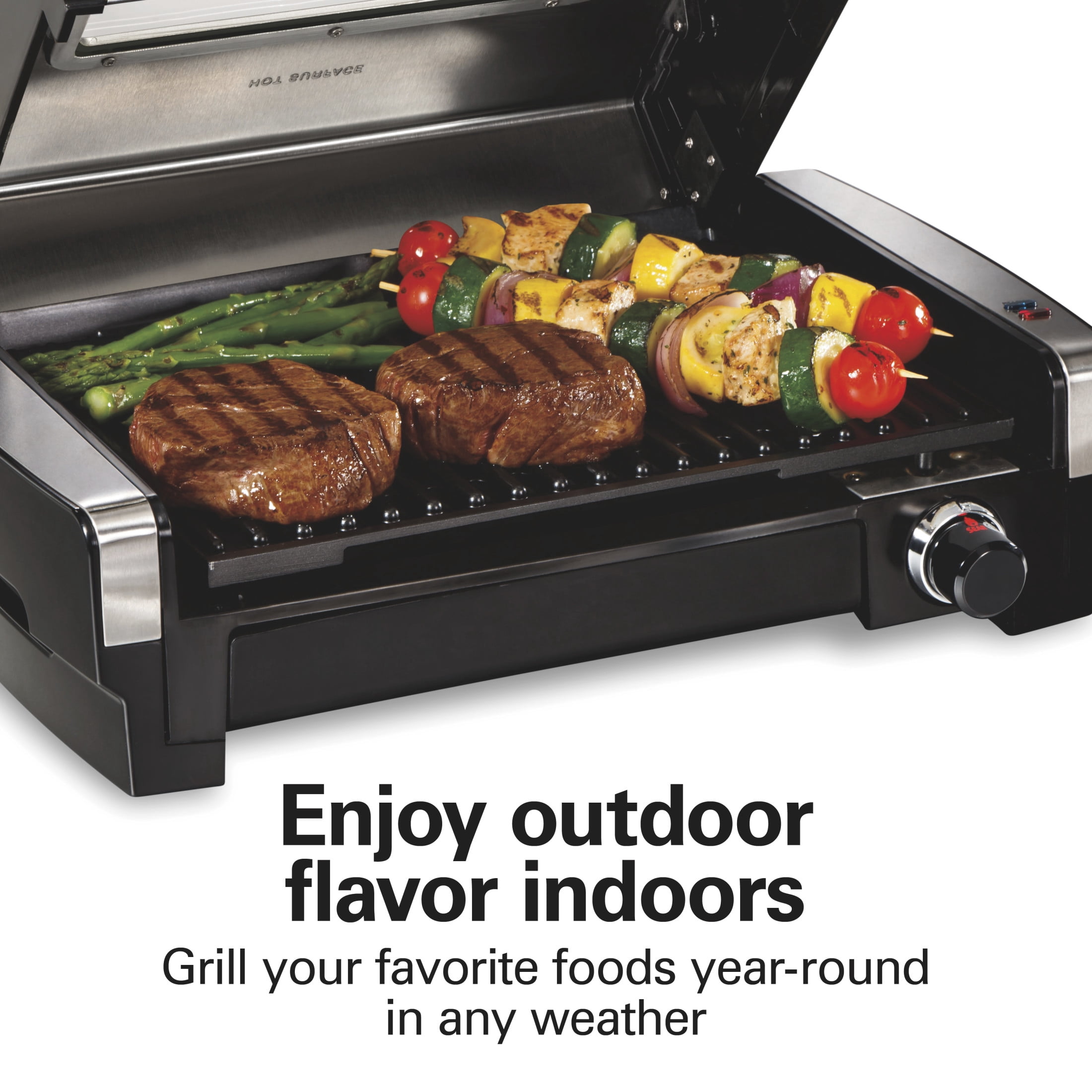 Hamilton Beach Electric Indoor Grill, Smokeless Grill with Temperature Control and Viewing Window, Stainless Steel