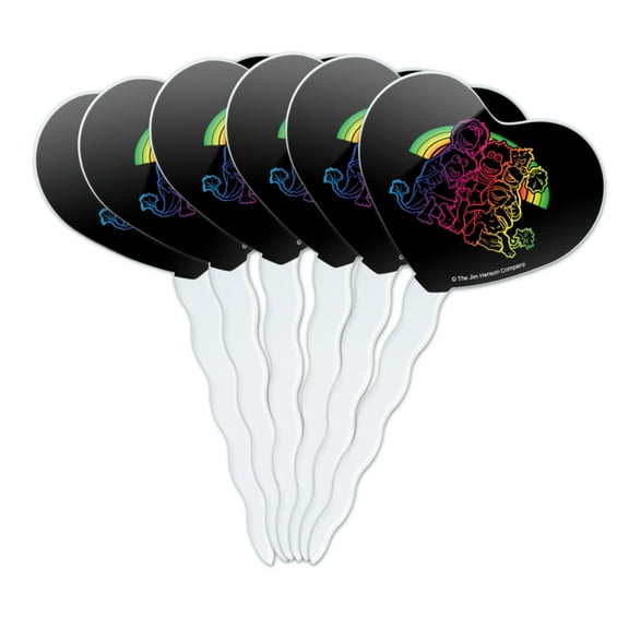 Fraggle Rock Retro Rainbow Heart Love Cupcake Picks Toppers Decoration Set of 6