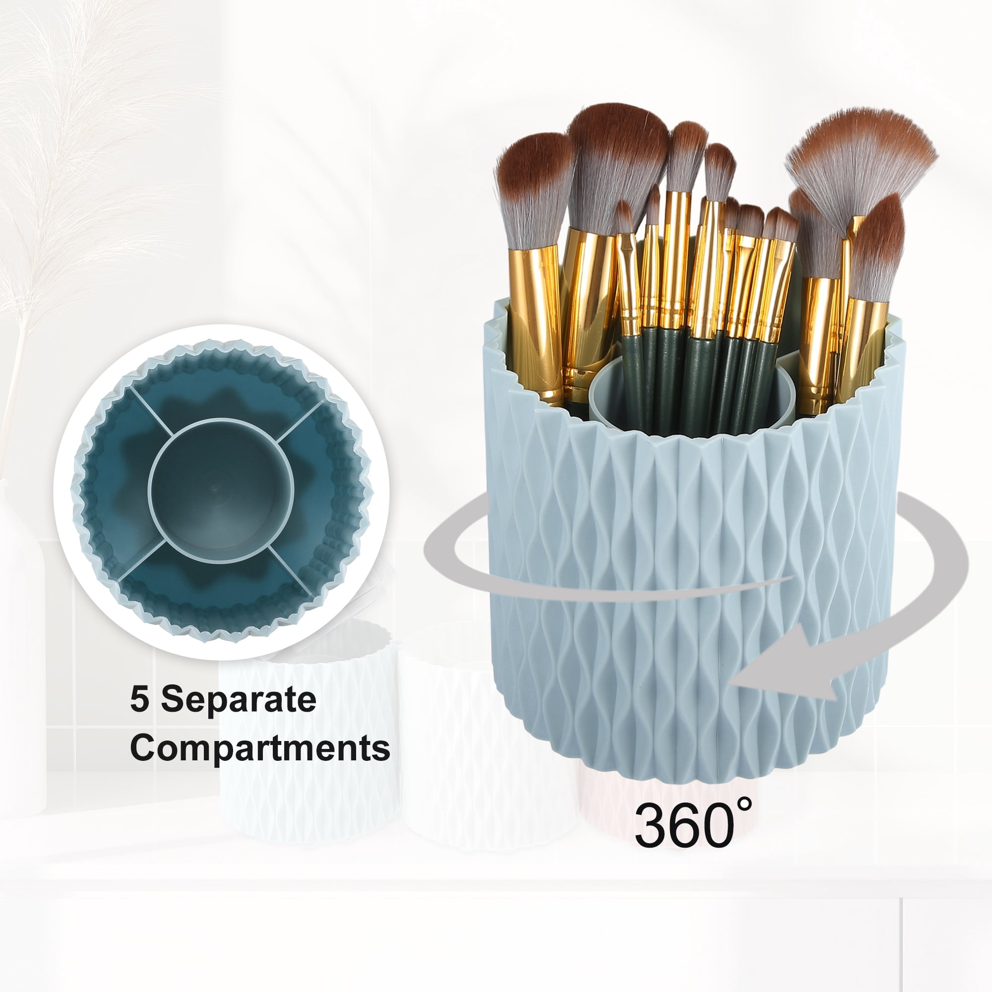 Unique Bargains Makeup Brush Holder Organize 360° Rotating Makeup Organizer for Vanity blue