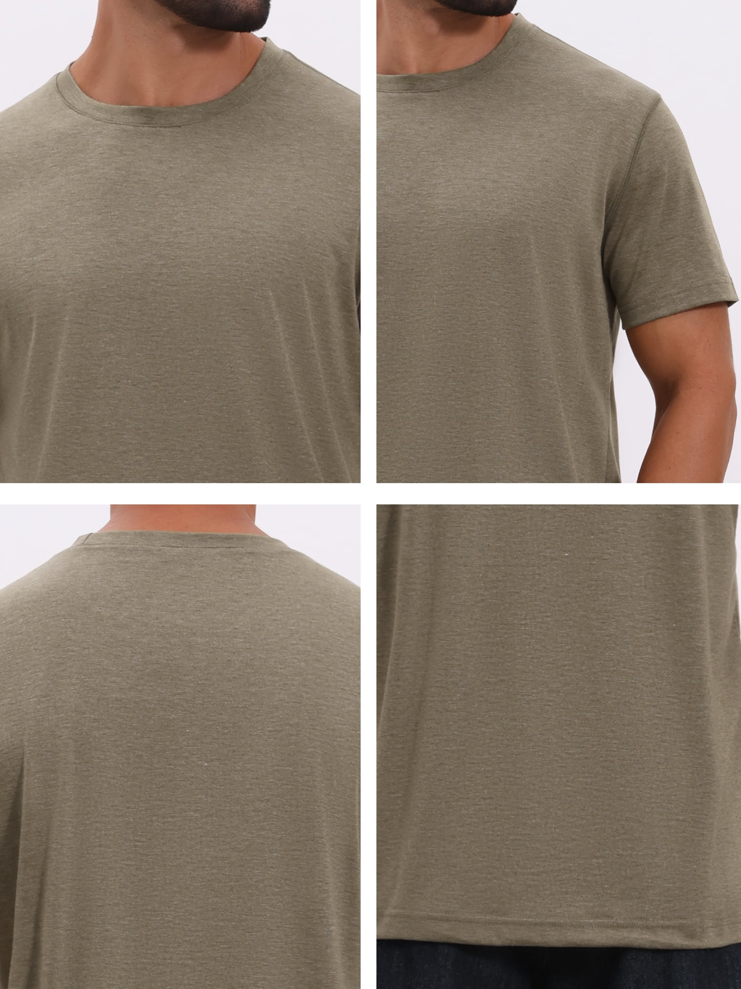 DARING DIVA Men's Crew Neck Short Sleeve Solid Color Retro Style T-Shirt 2XL Khaki