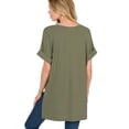 thumbnail image 4 of (ZENANA) Rolled Short Sleeve Side Slit Hi-Low Hem Top_ Regular and Plus Size, 4 of 5