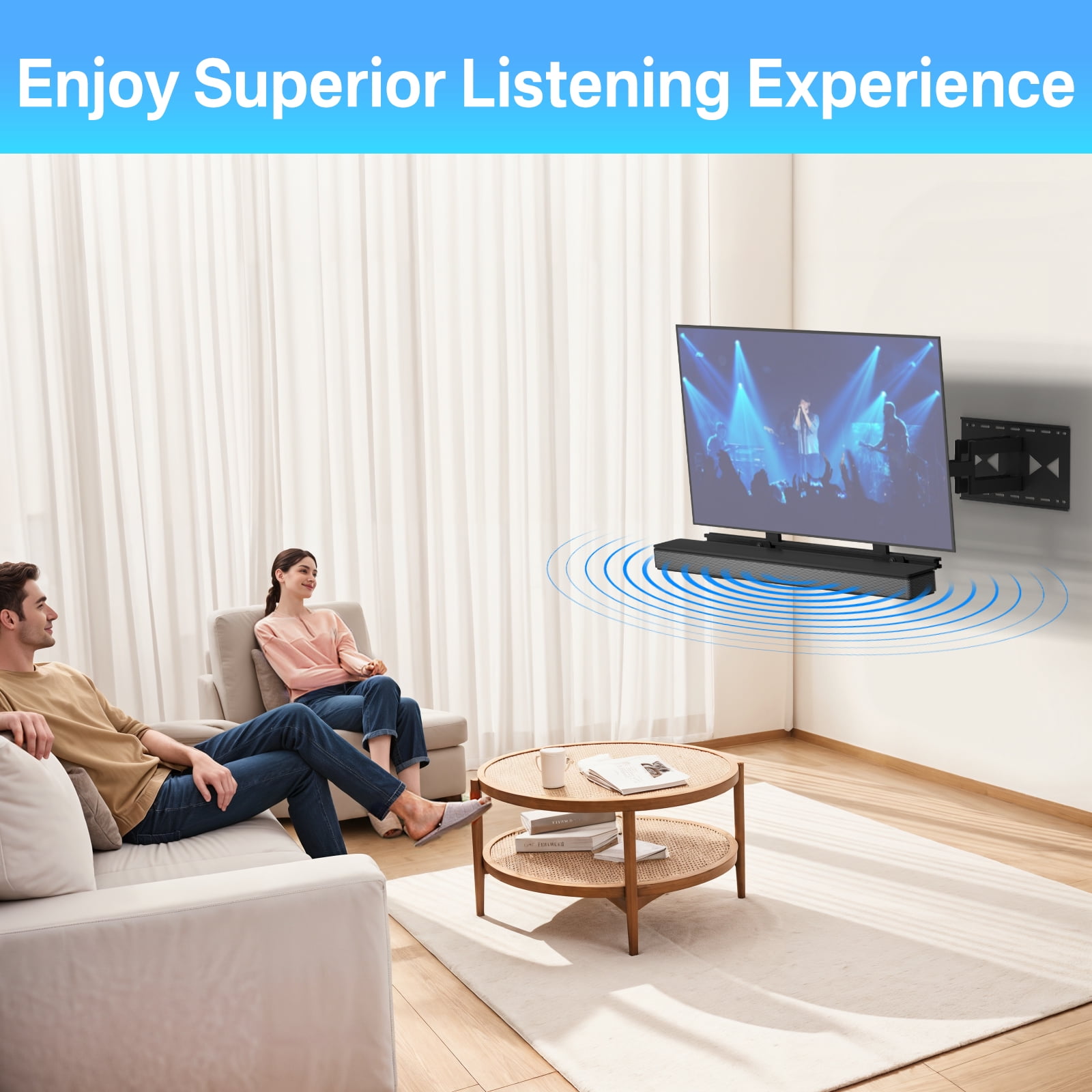 Sound Bar Mounts Under TV for Samsung, Vizio, LG and More Soundbar with Remote Holder - Adjustable Height & Depth Sound Bar TV Bracket Hold Up to 35 Lbs
