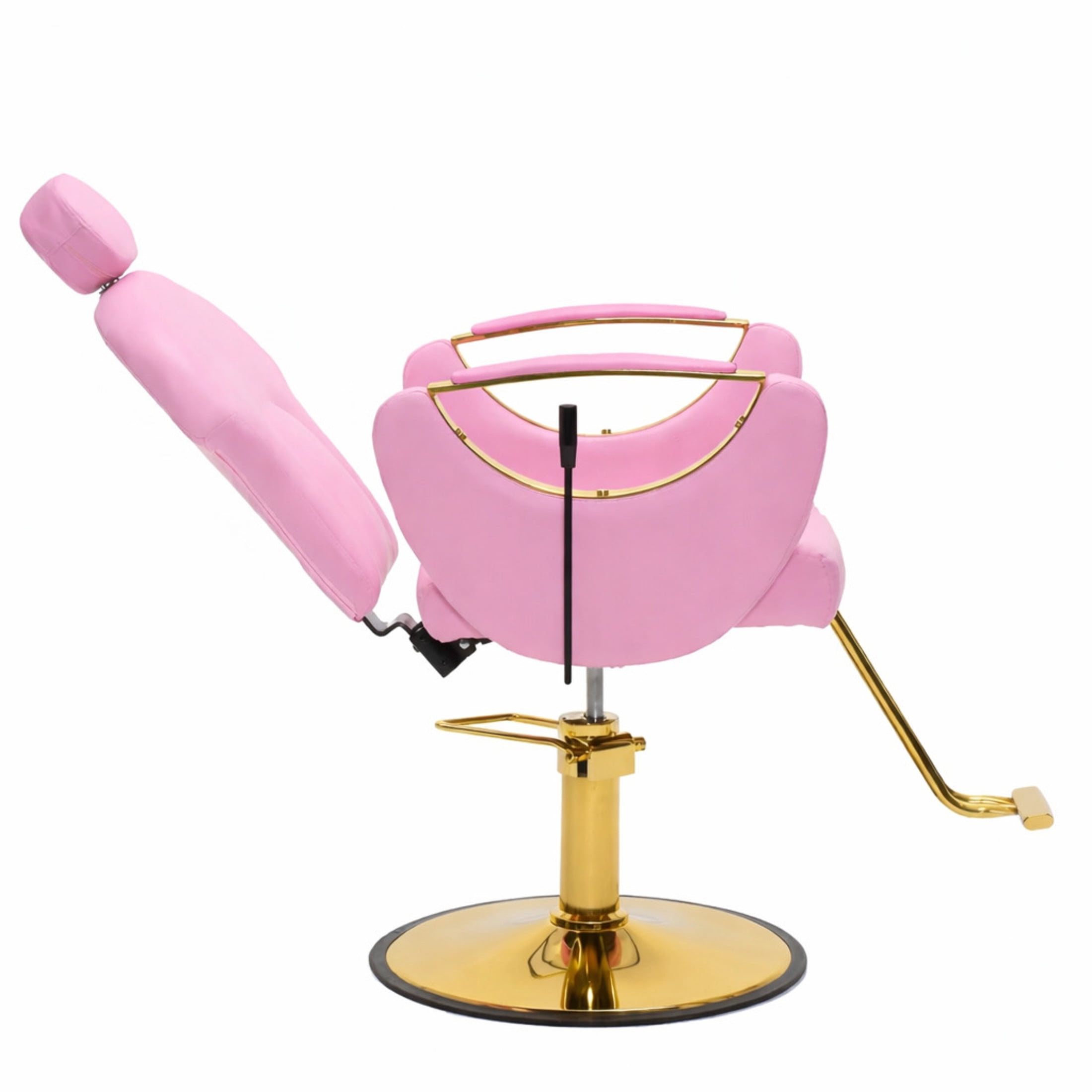 Noble House Hydraulic Barber Chair, Reclining Salon Styling Chair, PU Upholstery, Pink + Gold
