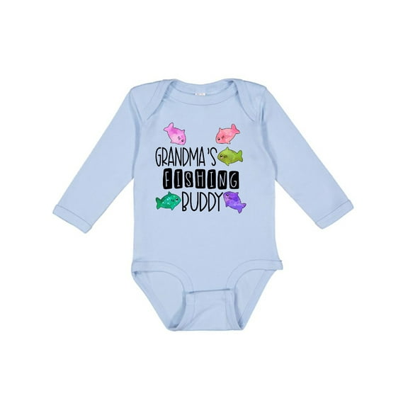 Inktastic Grandma's Fishing Buddy with Colorful Fish Boys or Girls Long Sleeve Baby Bodysuit