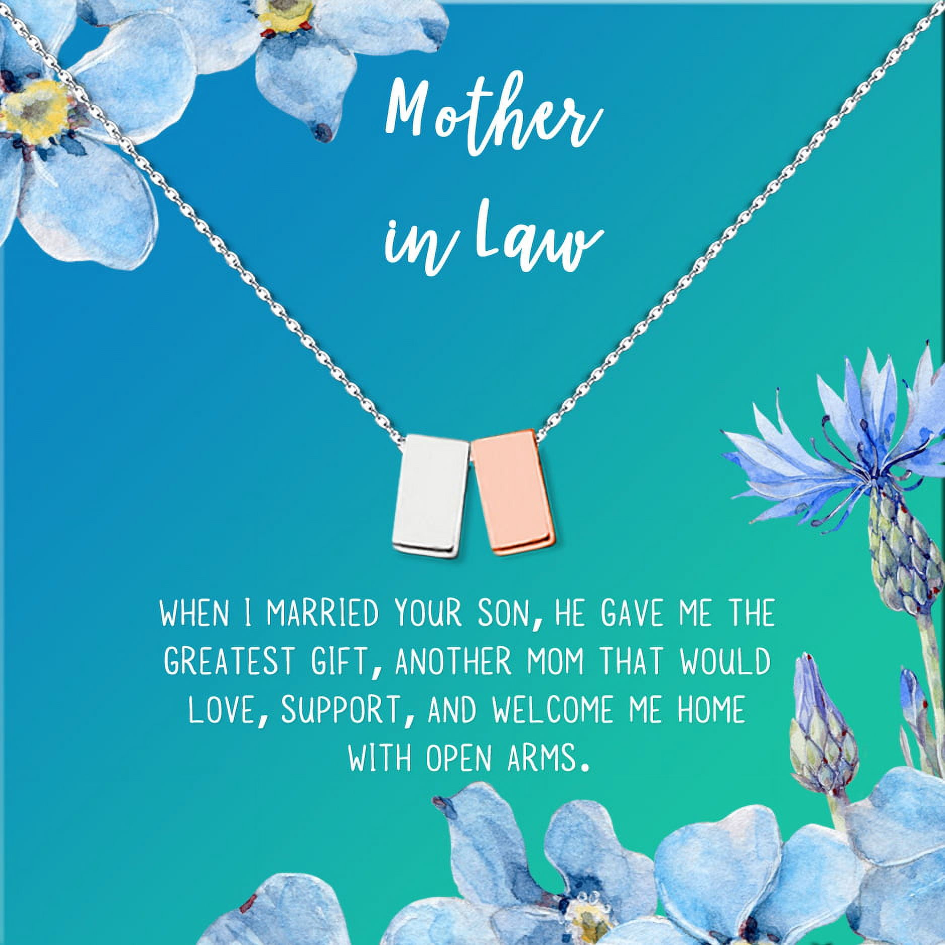 Anavia Mother in Law Gift, Mother of the Groom Gift, Jewelry and Card Gift for Mother in Law, Mother's Day Gift, Necklace and Card Gift [Silver and Rose Gold Cube,Blue-Green Gradient]