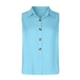 thumbnail image 2 of CKpwisy Women's Sleeveless Shirts Summer Trendy Button Down Blouses Soft Comfy Cotton Linen Collar V neck Shirt Casual Loose Solid Tank Tops for Work, 2 of 5
