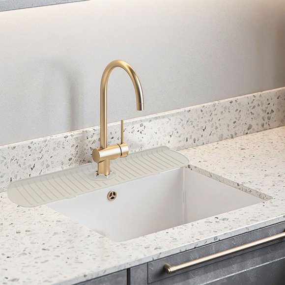Sink Faucet Mat, EDHITNR Silicone Water Catcher Splashing Guard, Fast Drain Slope Design Keep Countertop Dry Organizing Pad for Kitchen Bathroom, White