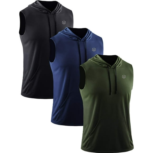 NELEUS Mens Running Tank Tops 3 Pack Sleeveless Workout Athletic Shirts with Hoods and Pockets,5093,BlackOlive greenNavy Blue,M