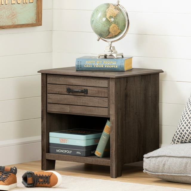 South Shore Ulysses 1-Drawer Nightstand - End Table with Storage for Child, in Fall Oak