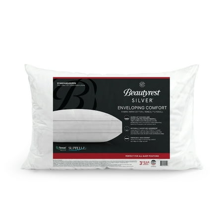 Beautyrest Silver Enveloping Comfort Down Alternative Bed Pillow with Cotton/Tencel-Lyocell Cover, Standard/Queen