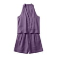thumbnail image 4 of Costeam Womens Halter V Neck Short and Capri Pants Two Piece Outfit Lightweight Linen Blend Loose Fit Solid Color Casual Summer Co Ord Set, 4 of 6