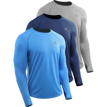 NELEUS Mens UPF 50+ Sun UV Protection Shirts for Fishing Hiking Workout Long Sleeve with Thumb Hole Gray+Navy Blue+Light Blue US Size 2XL