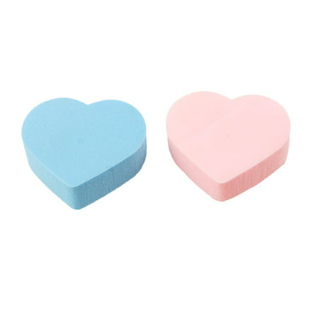 Unique Bargains 2 Pcs Heart Shaped Sponge Powder Puff Facial Face Pad Makeup ToolWomen Lady Pink Blue