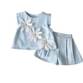 thumbnail image 7 of Mifsaly Girls Summer Elegant Outfits Sets Sleeveless 3D Floral Applique Tank Tops and Pleated Flowy Shorts Kids Party Boutique Holiday Cute Clothes, 7 of 7