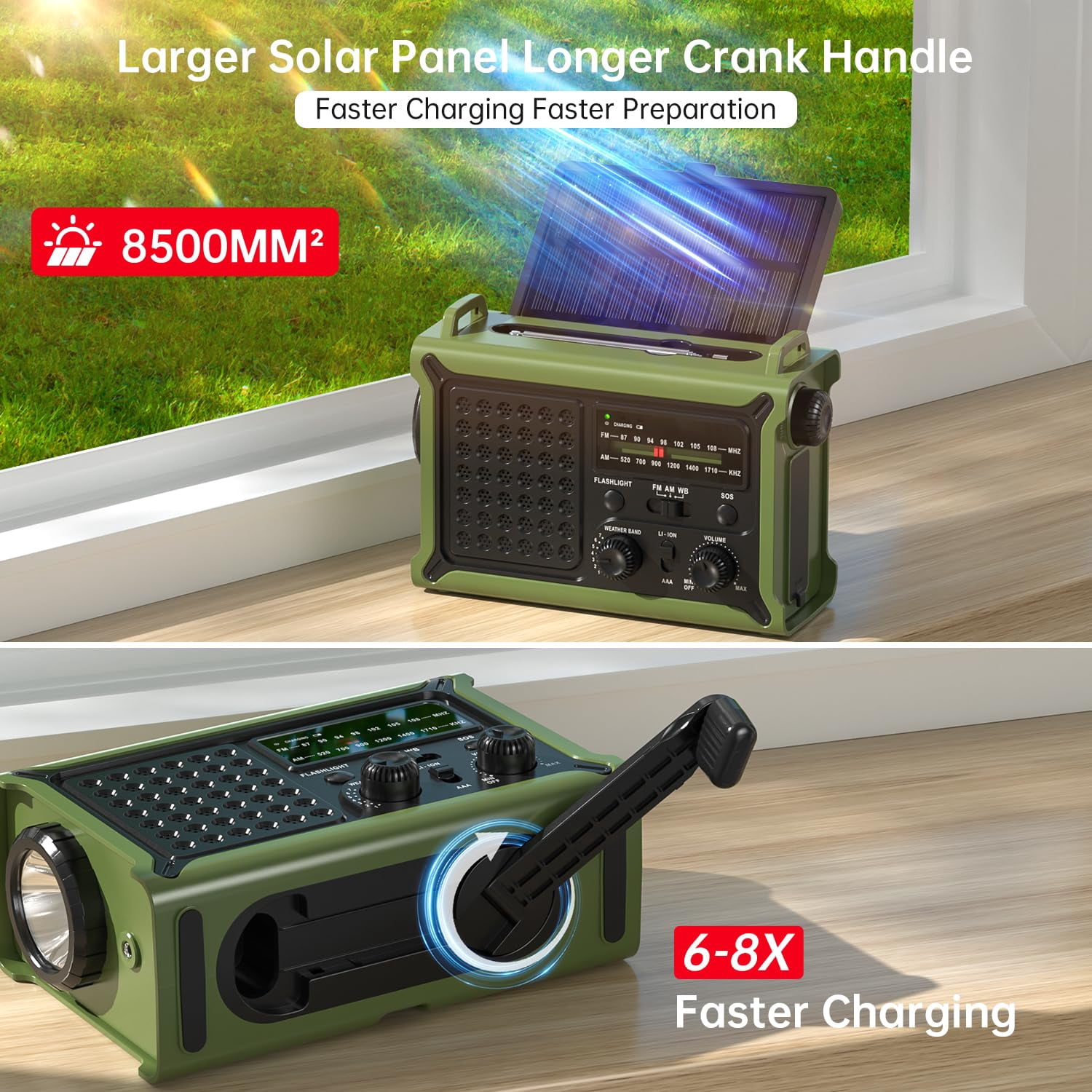 12000mah/44400mwh Emergency Radio-noaa Approved Weather Radio With Am/fm Portable Solar Panel/hand Crank/ac Input Rechargeable And Flashlight Sos Siren Lamp For Indoor/outdoor Emergencies