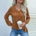 thumbnail image 3 of POINTERTECK Final Clear Out! Women‘s Ribbed Knit Sweater Puff Long Sleeve Tunic Tops V-Neck Button Decor Blouse Jumper Top, 3 of 5