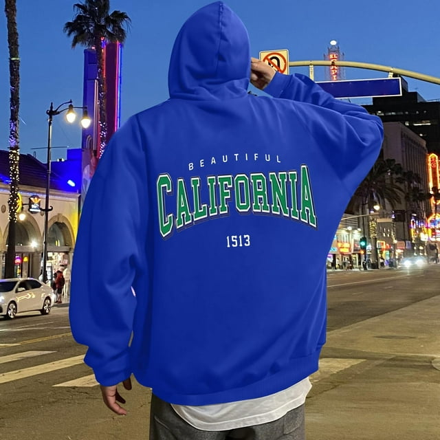 MHFRRA Sudadera con Capucha y Estampado de Letras, Informal, con Bolsillo Frontal, Ropa de Calle Cómoda para Uso Diario Azul
