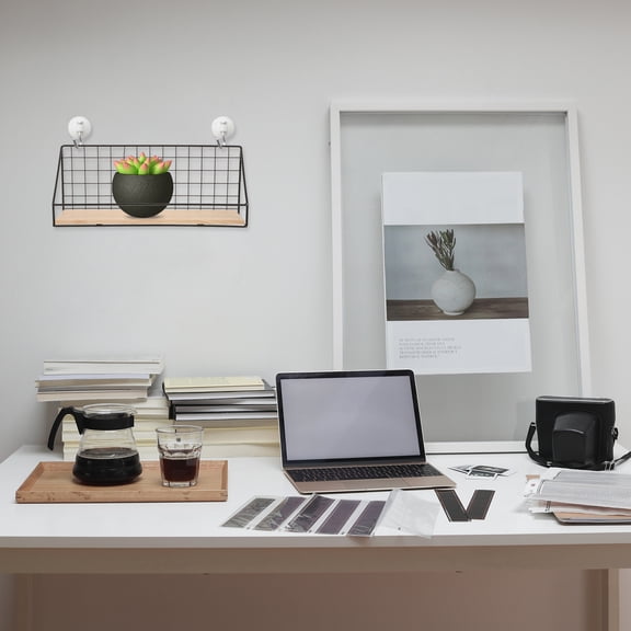 Stri 1pc Practical Wall-mounted Storage Rack Book Organizer Storage Basket (Black)