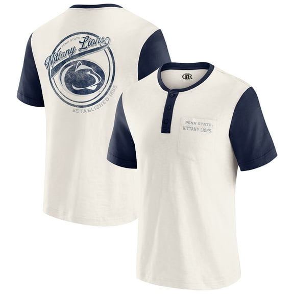 Men's Darius Rucker Collection by Fanatics Cream/Navy Penn State Nittany Lions Henley Color Block Slub T-Shirt