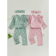 thumbnail image 3 of Baby Toddler Girls 3PCS Pants Clothing Sets 0 3 6 12 18 Months Flying Sleeve O Neck Button Floral Romper Pants Headband Outfits, 3 of 9