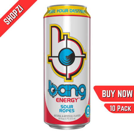 Bang Energy Sour Ropes, 10 Pack (16 fl oz Cans), Sugar-Free Performance Energy Drink