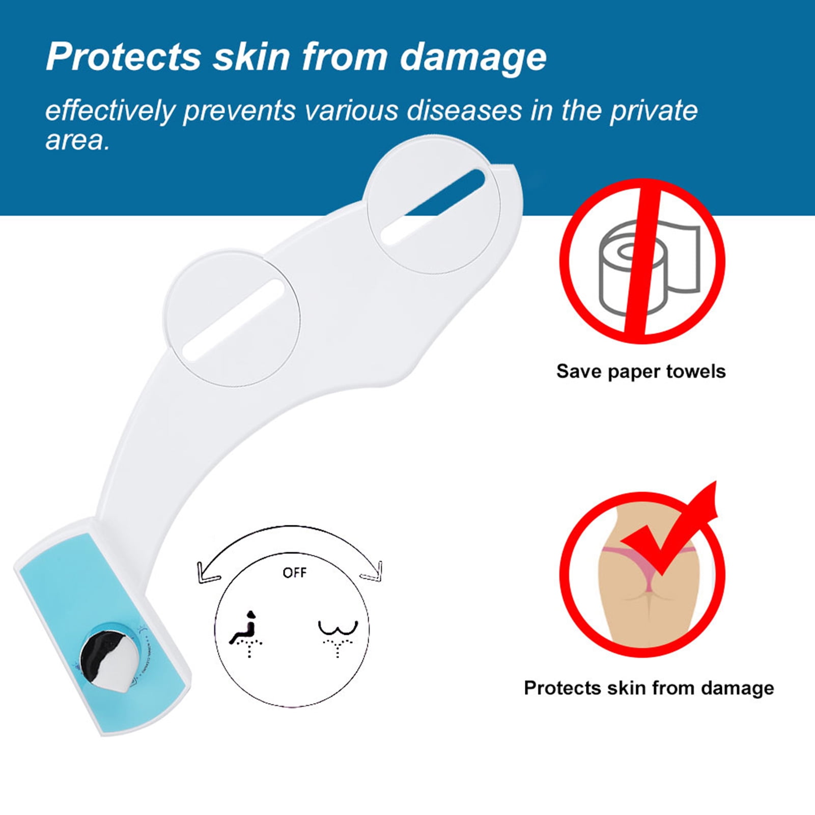 M Buder Non-Electric Bidet Toilet Seat Attachment with Hot and Cold Water Mechanical Spray, US Adapter Included, White