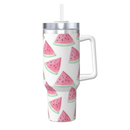 

Watermelons Fruit Pattern 40oz Car Insulated Cups Ice Bully Cup with Handle Double Stainless Steel Vacuum Tumblers Water Bottle with Lid and Straw