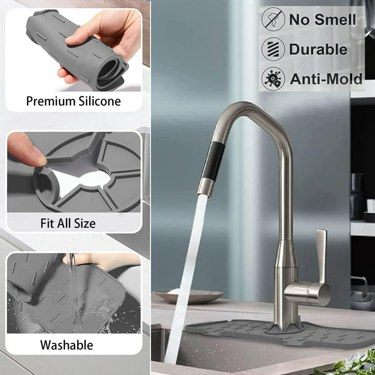 Kitchen Sink Backsplash, Water Drip Catcher Mat, Silicone Drain Pad Behind  Faucet, Countertop Protector for Bathroom, Kitchen, Bar, RV and Farm  (Gray,2Pcs) 