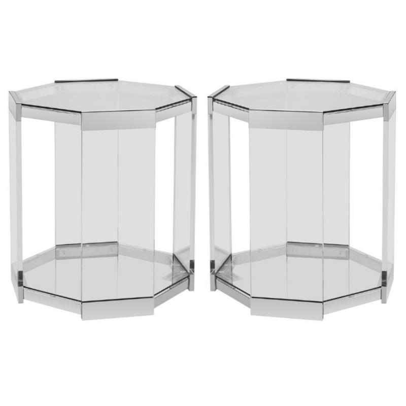 Home Square Metal and Glass Accent Table in Chrome Set of 2