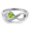 thumbnail image 3 of Gem Stone King 10K White Gold Green Peridot and White Diamond Accent Infinity Ring for Women (0.28 Cttw, Heart Shape 4MM, Gemstone August Birthstone, Size 7), 3 of 6